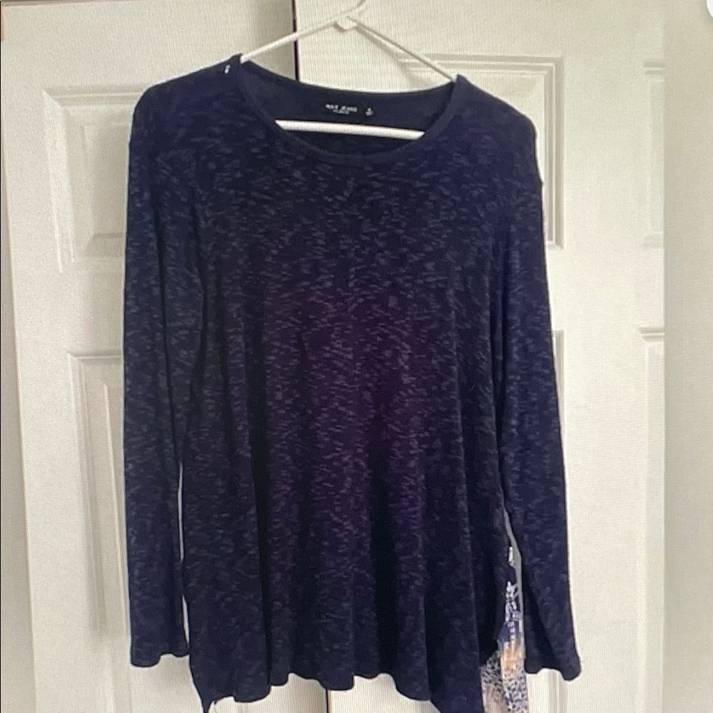 Max Jeans Navy Heathered Long-Sleeve Tee